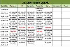 Doktor Muhteber Çolak Çalışma Saatleri